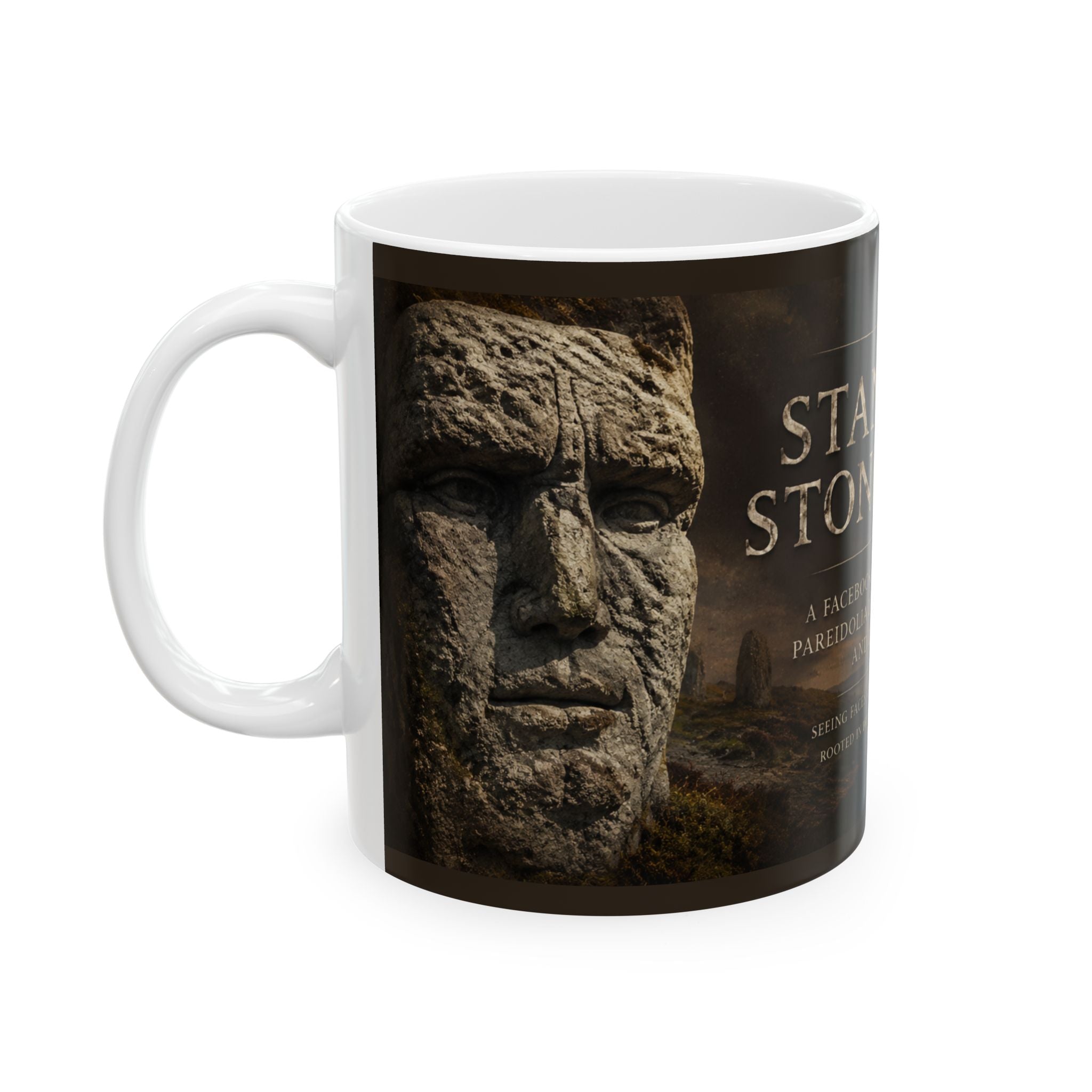 Standing Stone Faces Ceramic Mug — Mystical Standing Stones Landscape Coffee Cup (11oz/15oz)